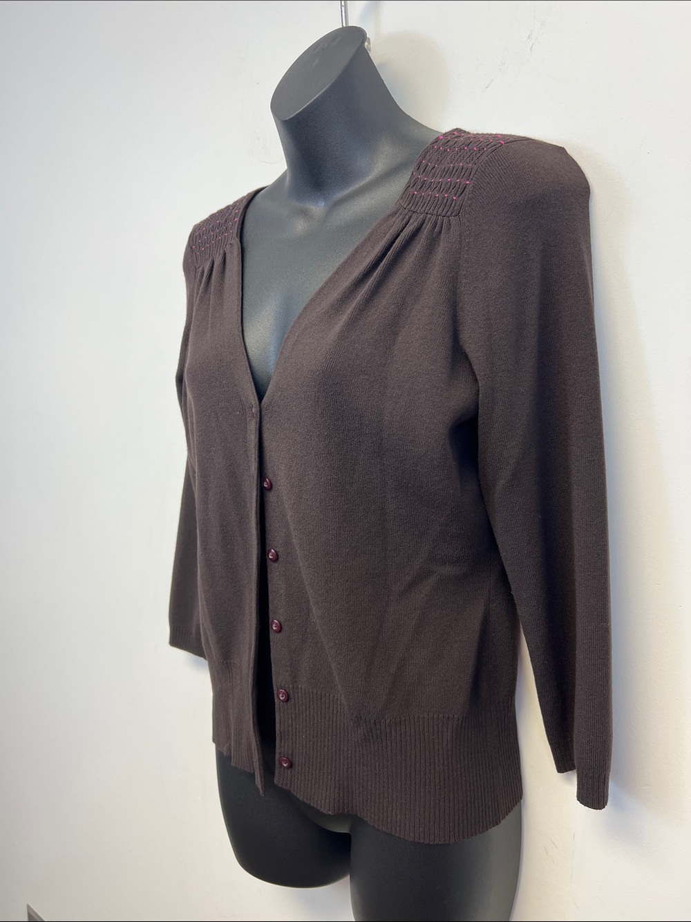 Ann Taylor Loft Women's Y2K Brown Pink V Neck Buttoned Cardigan Small - Picture 8 of 10